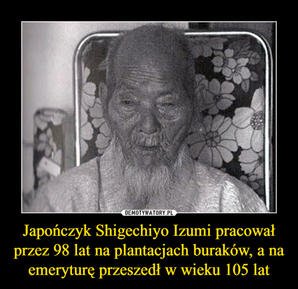 Japończyk Shigechiyo Izumi pracował przez 98 lat na plantacjach buraków, a na emeryturę przeszedł w wieku 105 lat –  