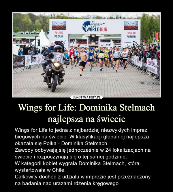 Wings for Life: Dominika Stelmach najlepsza na świecie