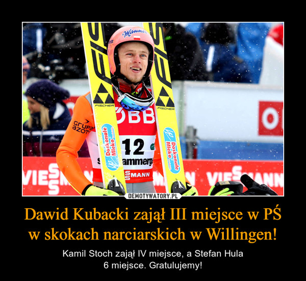 Dawid Kubacki zajął III miejsce w PŚ
w skokach narciarskich w Willingen!