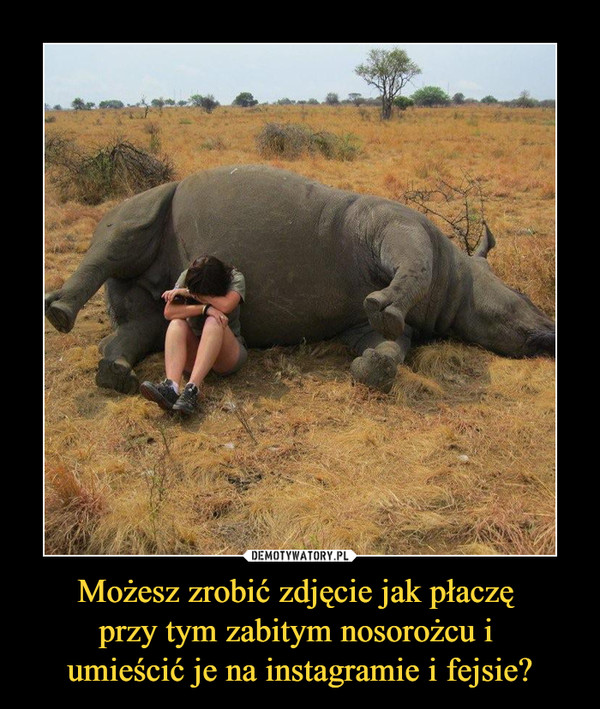 Możesz zrobić zdjęcie jak płaczę 
przy tym zabitym nosorożcu i 
umieścić je na instagramie i fejsie?