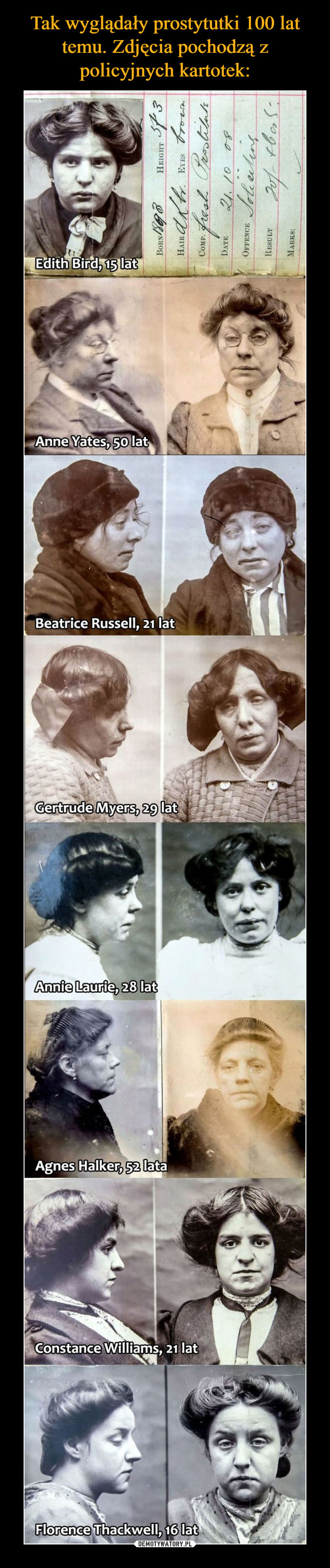 Tak wyglądały prostytutki 100 lat temu. Zdjęcia pochodzą z policyjnych kartotek: