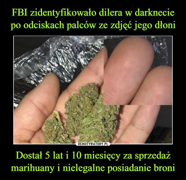 FBI zidentyfikowało dilera w darknecie po odciskach palców ze zdjęć jego dłoni Dostał 5 lat i 10 miesięcy za sprzedaż marihuany i nielegalne posiadanie broni