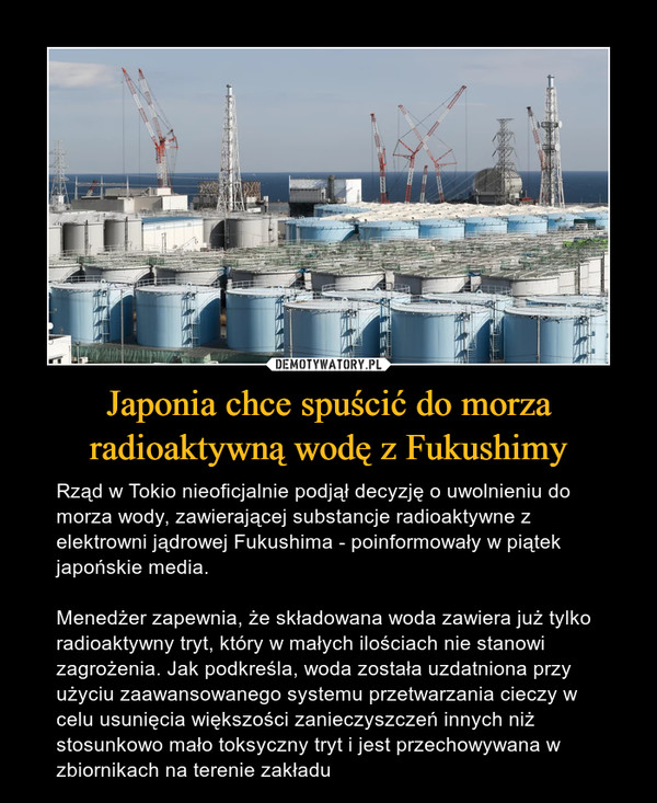 Japonia chce spuścić do morza radioaktywną wodę z Fukushimy