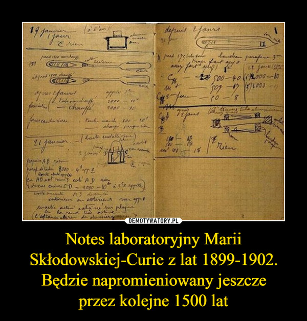Notes laboratoryjny Marii Skłodowskiej-Curie z lat 1899-1902. Będzie napromieniowany jeszcze
przez kolejne 1500 lat