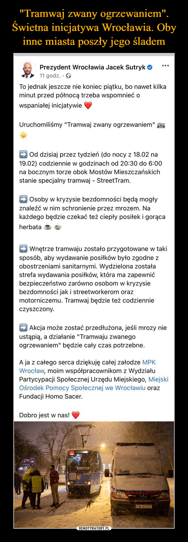 "Tramwaj zwany ogrzewaniem". Świetna inicjatywa Wrocławia. Oby inne miasta poszły jego śladem