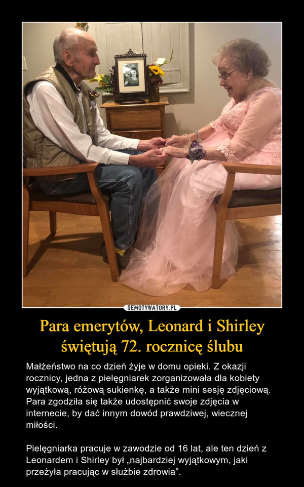 Para emerytów, Leonard i Shirley świętują 72. rocznicę ślubu