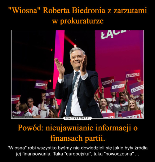 "Wiosna" Roberta Biedronia z zarzutami w prokuraturze Powód: nieujawnianie informacji o finansach partii.