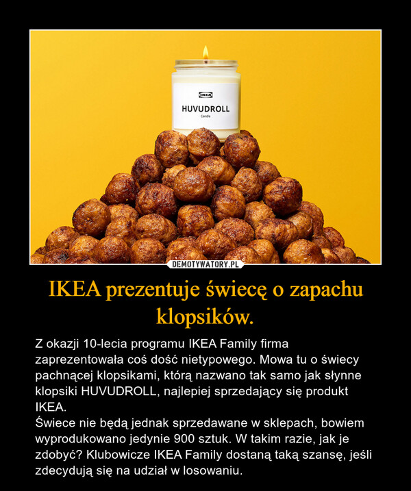 IKEA prezentuje świecę o zapachu klopsików.
