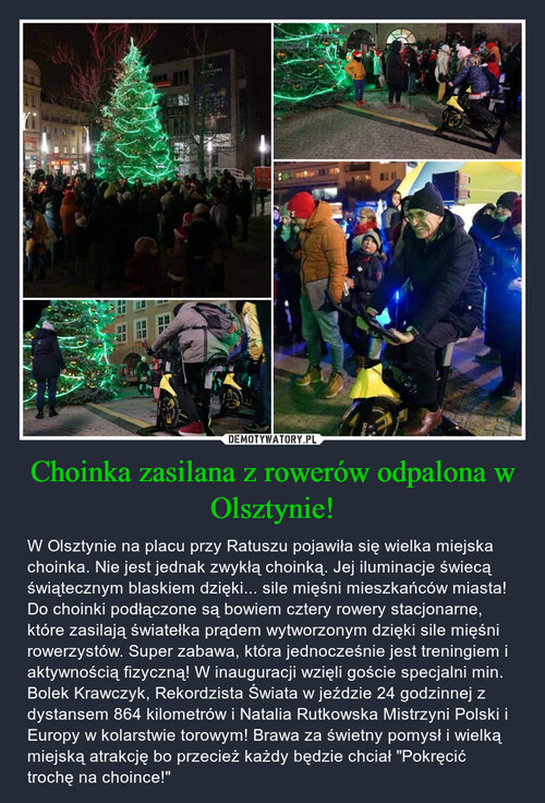 Choinka zasilana z rowerów odpalona w Olsztynie!