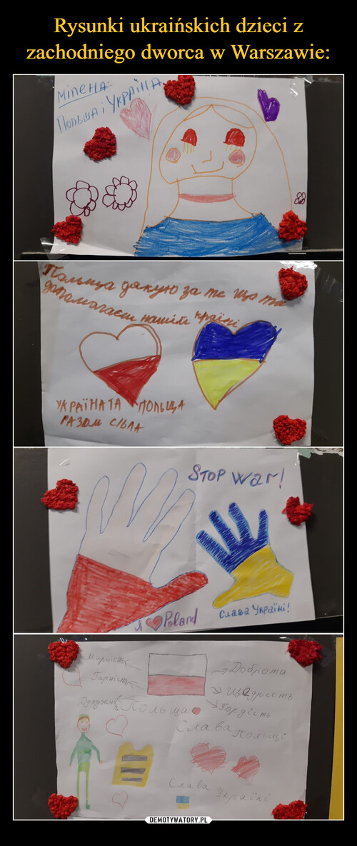 Rysunki ukraińskich dzieci z zachodniego dworca w Warszawie:
