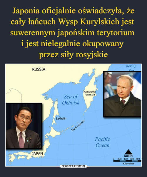 Japonia oficjalnie oświadczyła, że cały łańcuch Wysp Kurylskich jest  suwerennym japońskim terytorium 
i jest nielegalnie okupowany 
przez siły rosyjskie