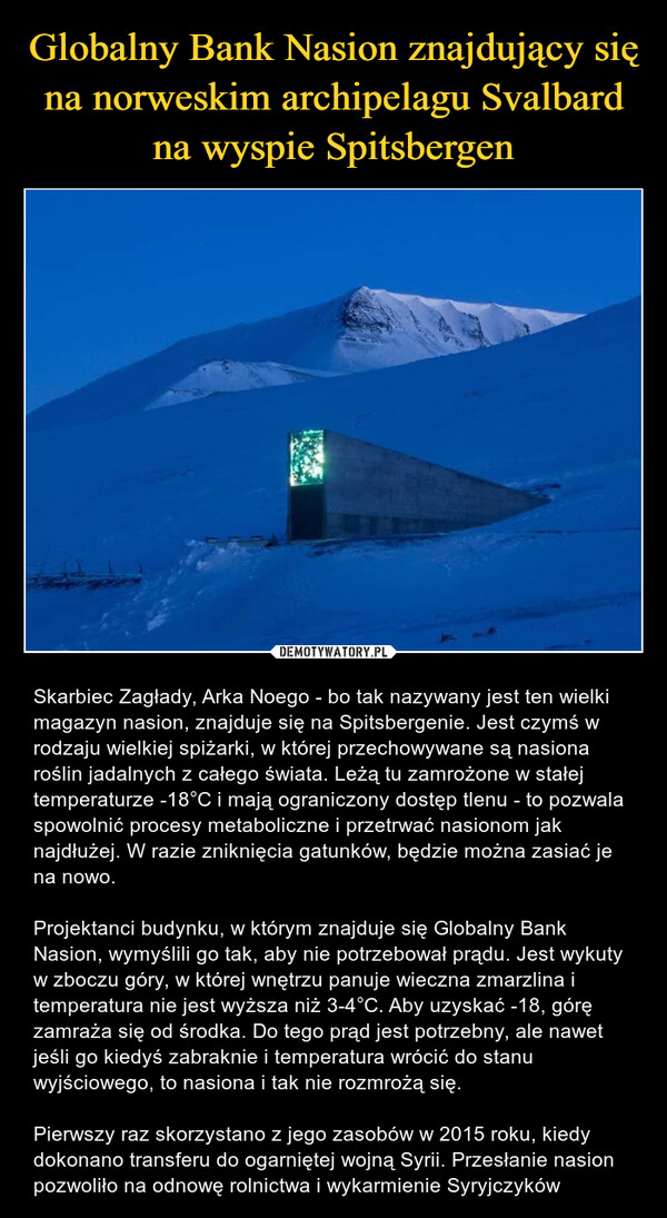 Globalny Bank Nasion znajdujący się na norweskim archipelagu Svalbard na wyspie Spitsbergen