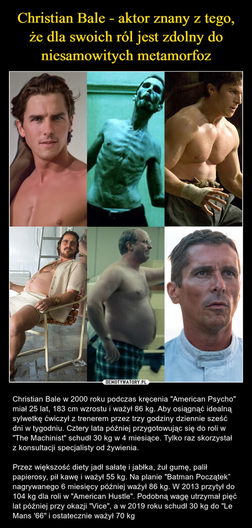Christian Bale - aktor znany z tego, że dla swoich ról jest zdolny do niesamowitych metamorfoz