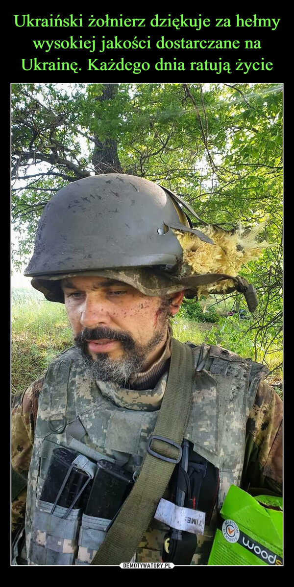 Ukraiński żołnierz dziękuje za hełmy wysokiej jakości dostarczane na Ukrainę. Każdego dnia ratują życie