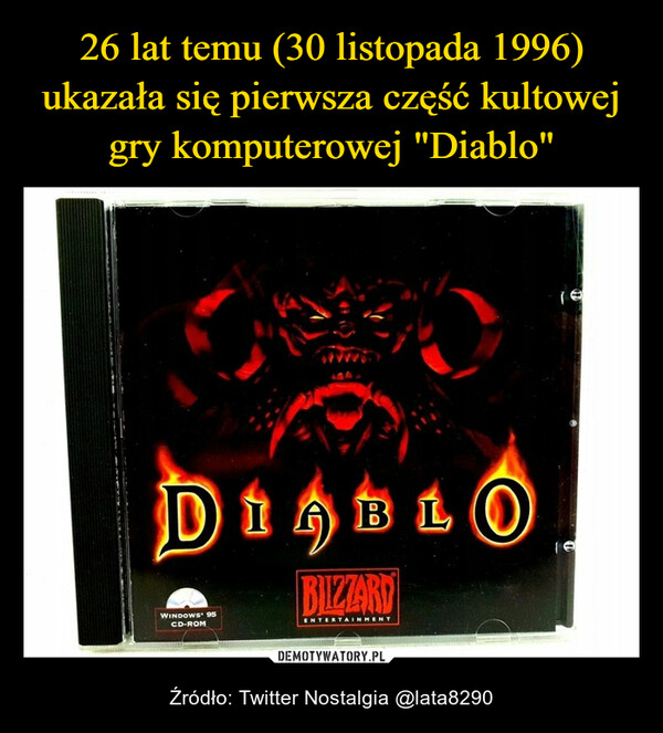 26 lat temu (30 listopada 1996) ukazała się pierwsza część kultowej gry komputerowej "Diablo"