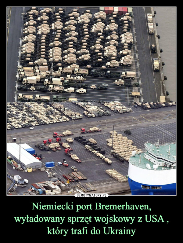 Niemiecki port Bremerhaven,wyładowany sprzęt wojskowy z USA , który trafi do Ukrainy –  