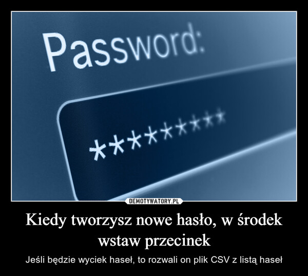 Kiedy tworzysz nowe hasło, w środek wstaw przecinek – Jeśli będzie wyciek haseł, to rozwali on plik CSV z listą haseł Password:*********