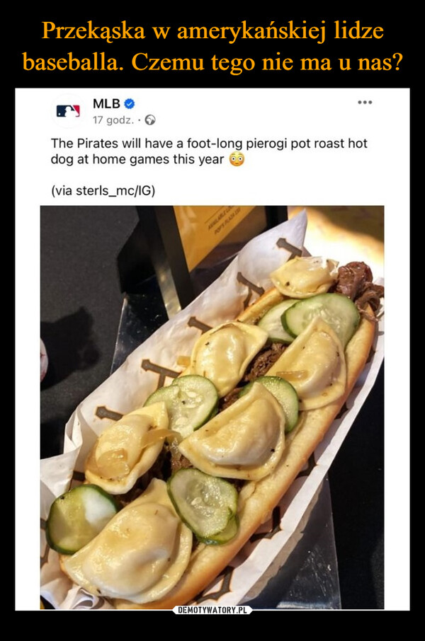  –  MLB17 godz..>The Pirates will have a foot-long pierogi pot roast hotdog at home games this year(via sterls_mc/IG)AVALARE LPOPY PLAS